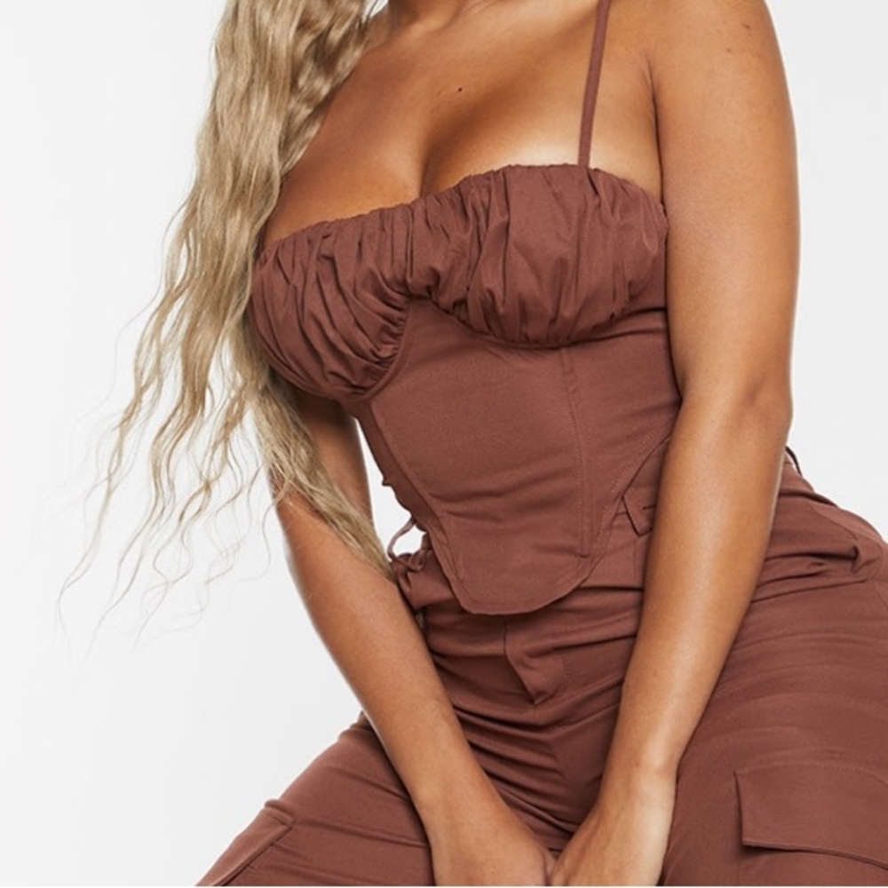 NWT PLT Shape Chocolate Brown Cargo Ruched Underbust Corset
